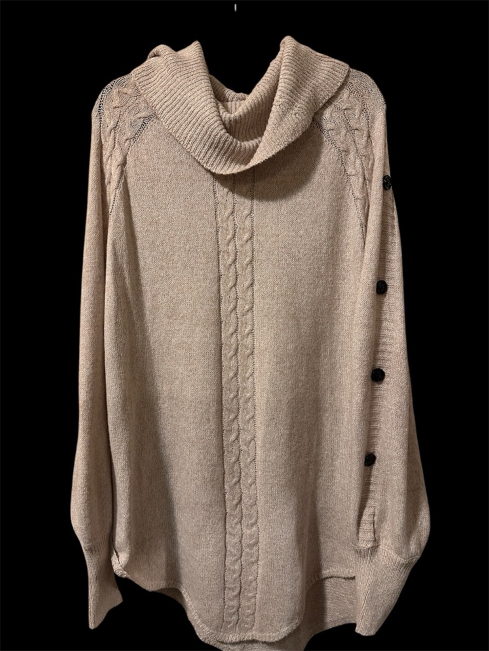 BloomChic Neutral Beige Cowl Neck Cable Sweater